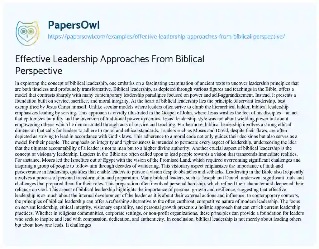 Essay on Effective Leadership Approaches from Biblical Perspective