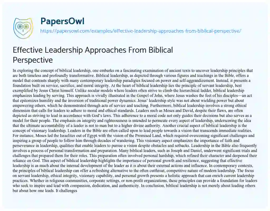 Essay on Effective Leadership Approaches From Biblical Perspective