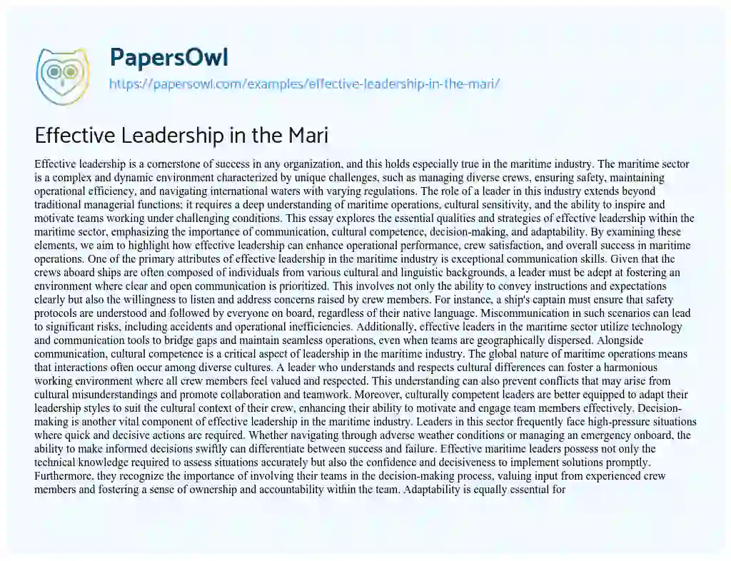 Essay on Effective Leadership in the Mari