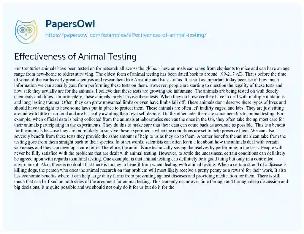 Essay on Effectiveness of Animal Testing