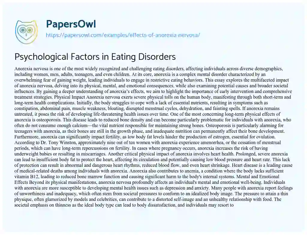 outline anorexia nervosa research paper