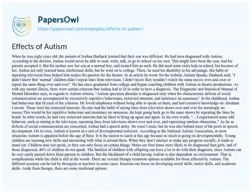 Essay on Effects of Autism