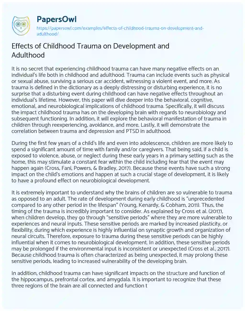 Effects of Childhood Trauma on Development and Adulthood essay