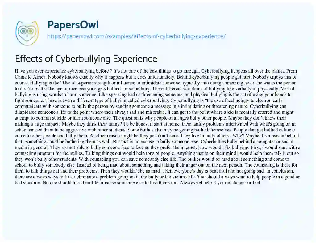 Essay on Effects of Cyberbullying Experience