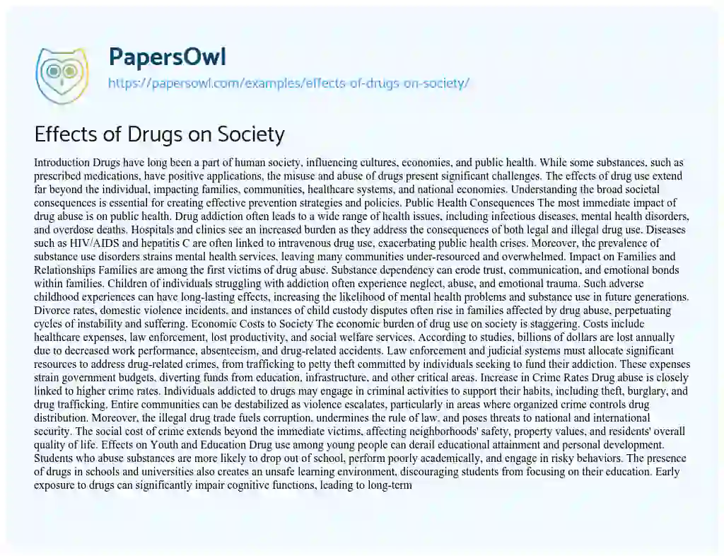 Essay on Effects of Drugs on Society