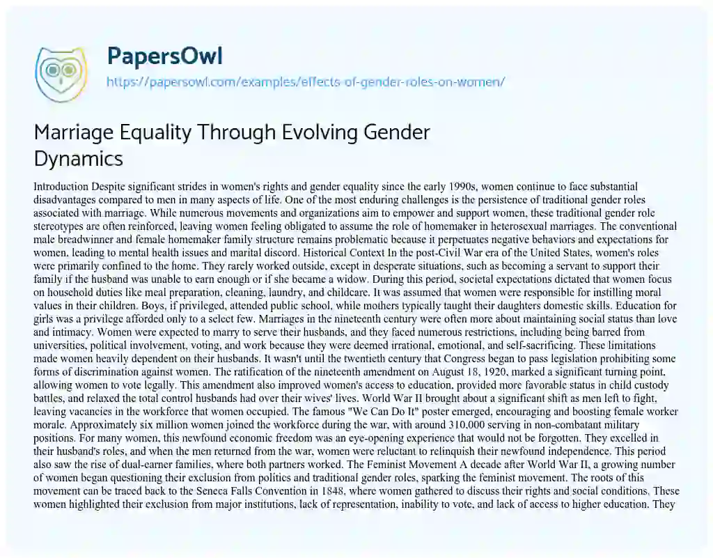 Essay on Effects of Gender Roles on Women