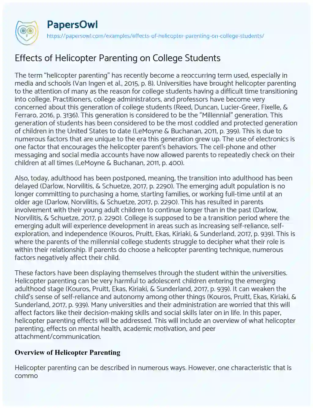 Effects of Helicopter Parenting on College Students essay