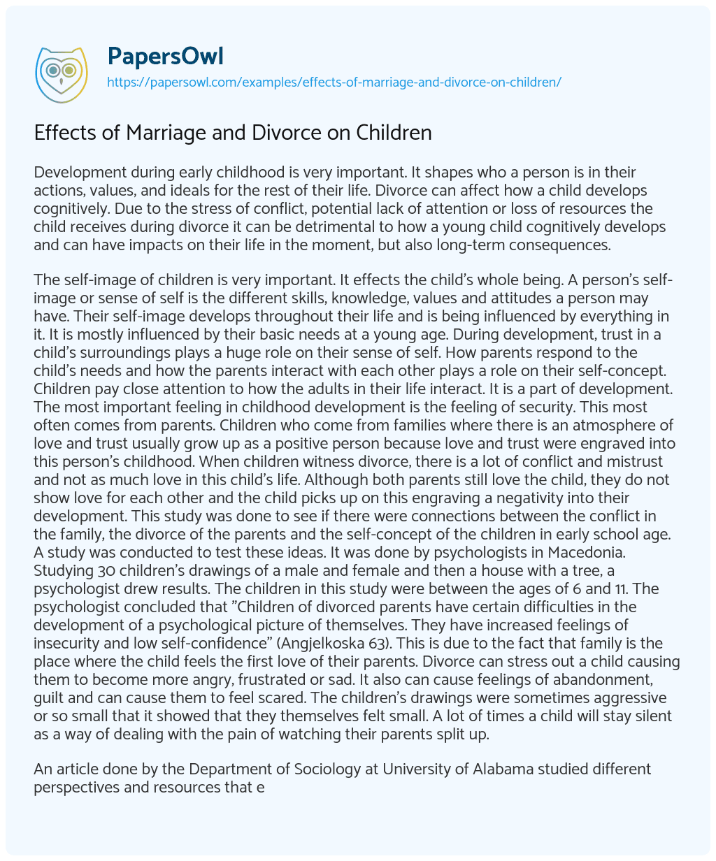 Essay on Effects of Marriage and Divorce on Children