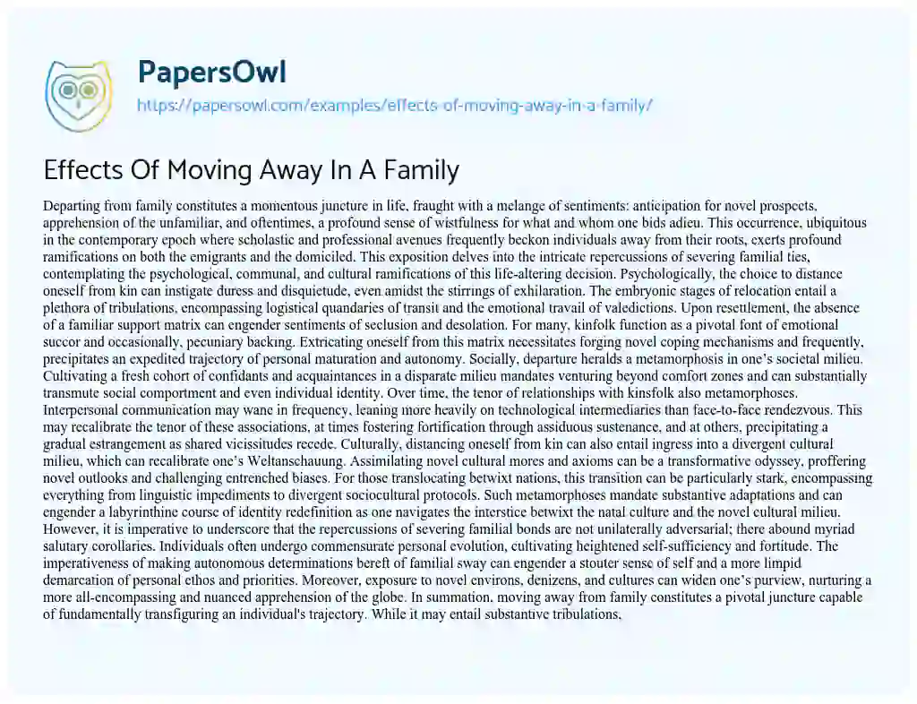 Essay on Effects of Moving Away in a Family