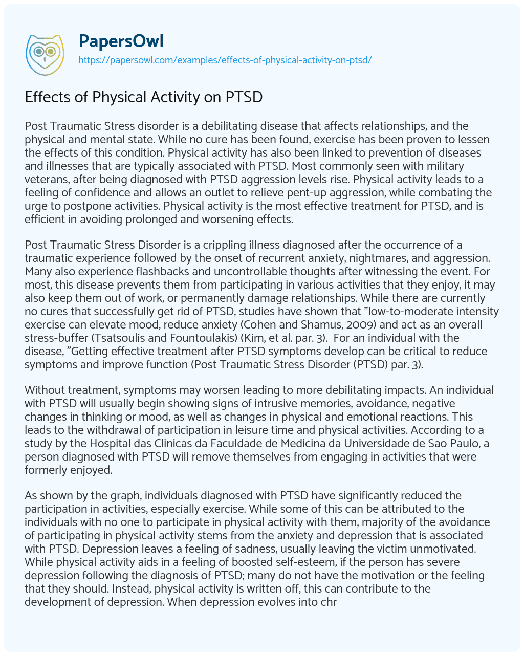 Essay on Effects of Physical Activity on PTSD