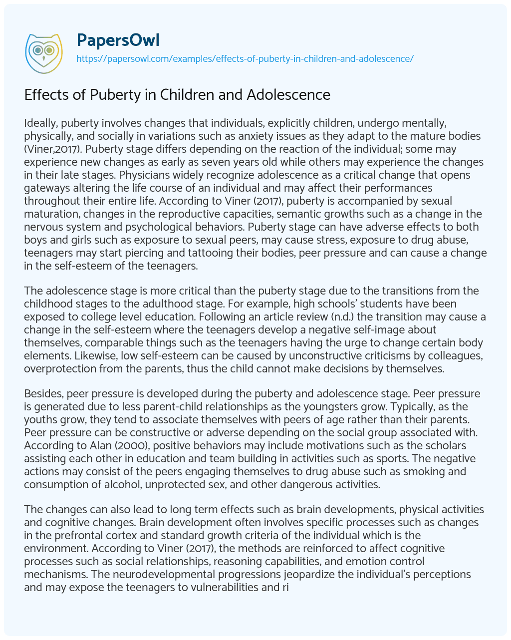 Effects of Puberty in Children and Adolescence essay