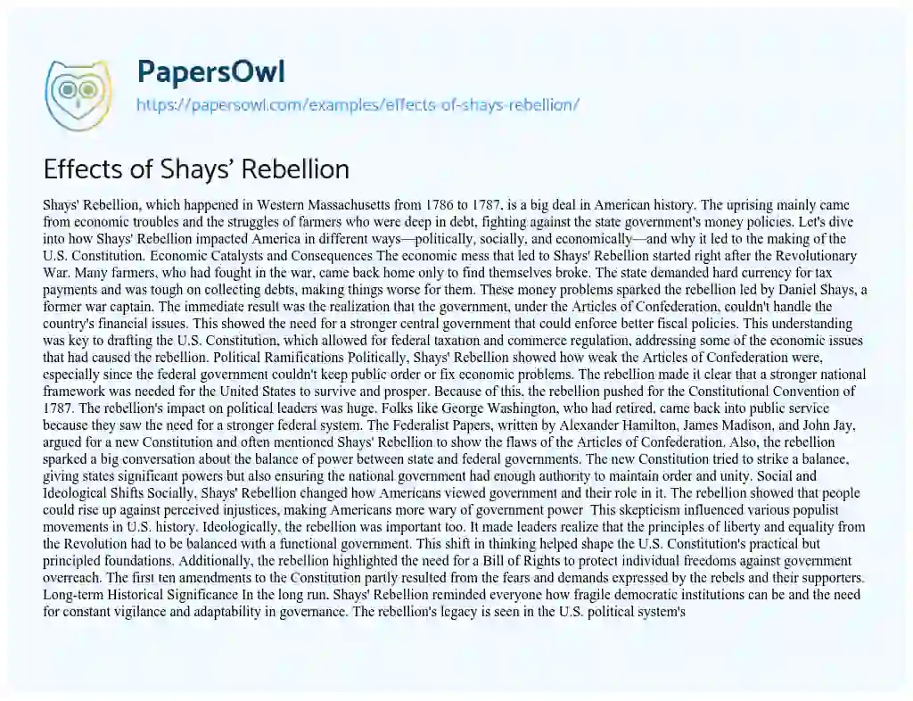 Essay on Effects of Shays’ Rebellion