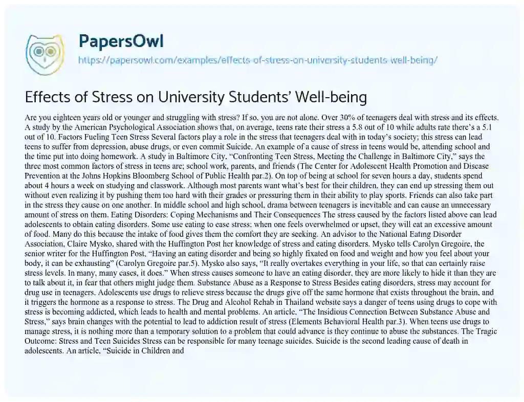Essay on Effects of Stress on University Students’ Well-being