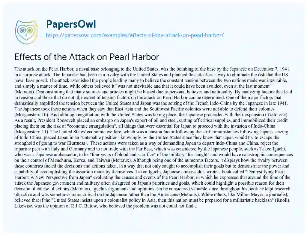 Essay on Effects of the Attack on Pearl Harbor