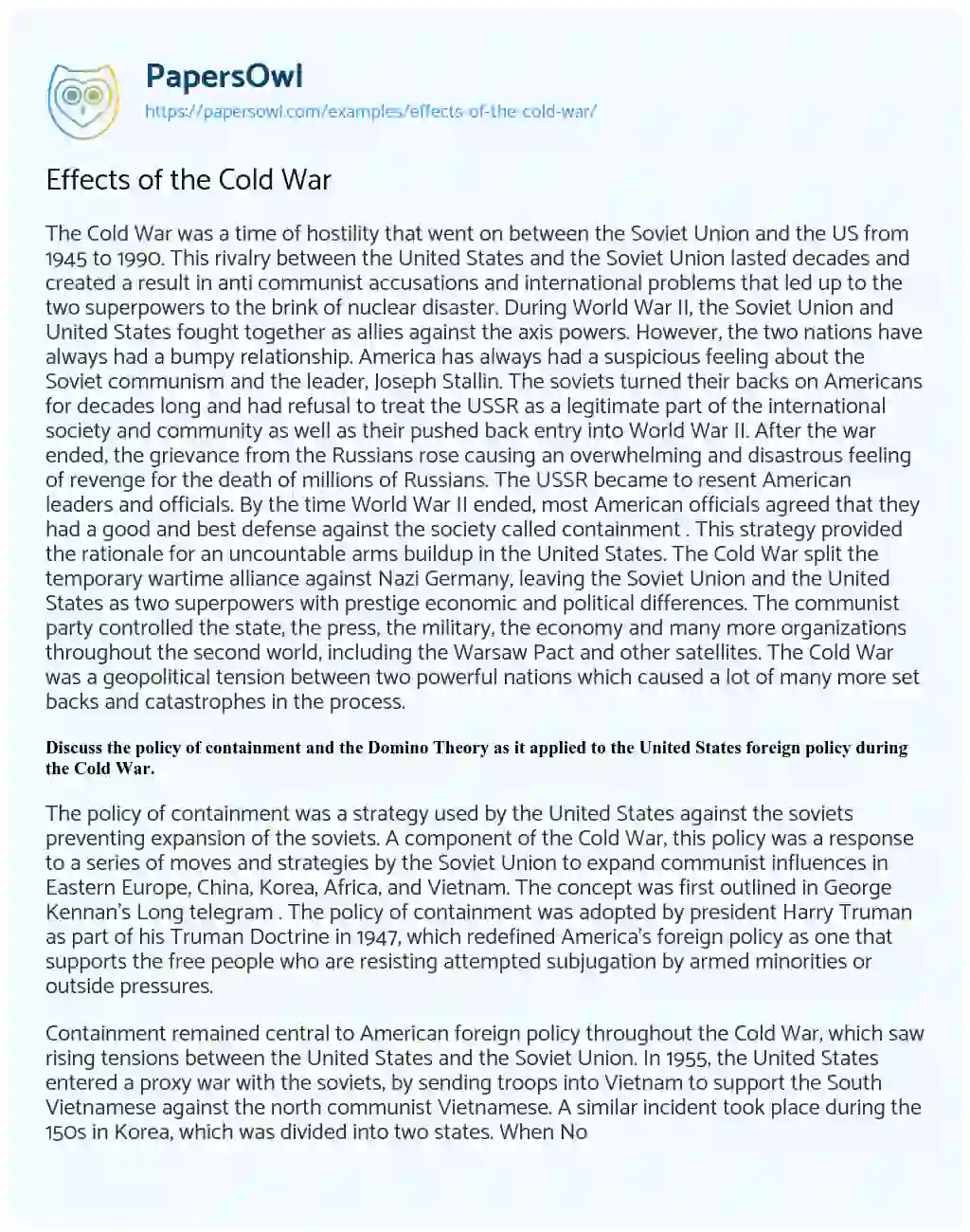 Essay on Effects of the Cold War