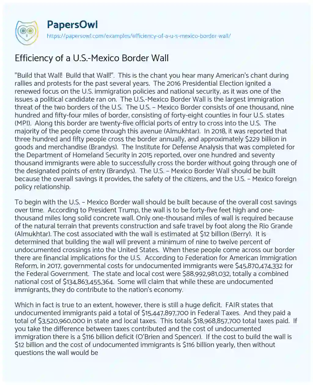 Essay on Efficiency of a U.S.-Mexico Border Wall