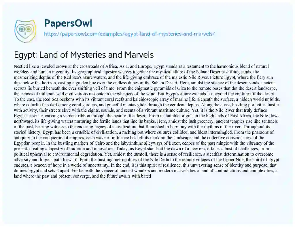 Essay on Egypt: Land of Mysteries and Marvels