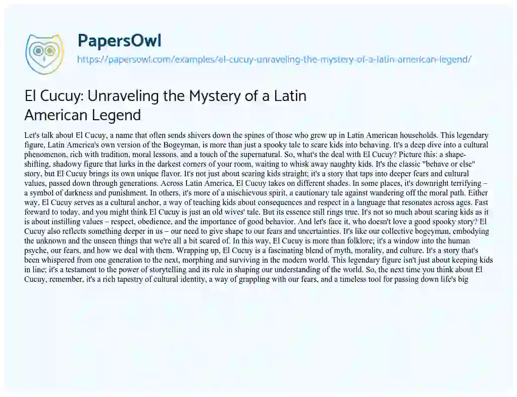 Essay on El Cucuy: Unraveling the Mystery of a Latin American Legend
