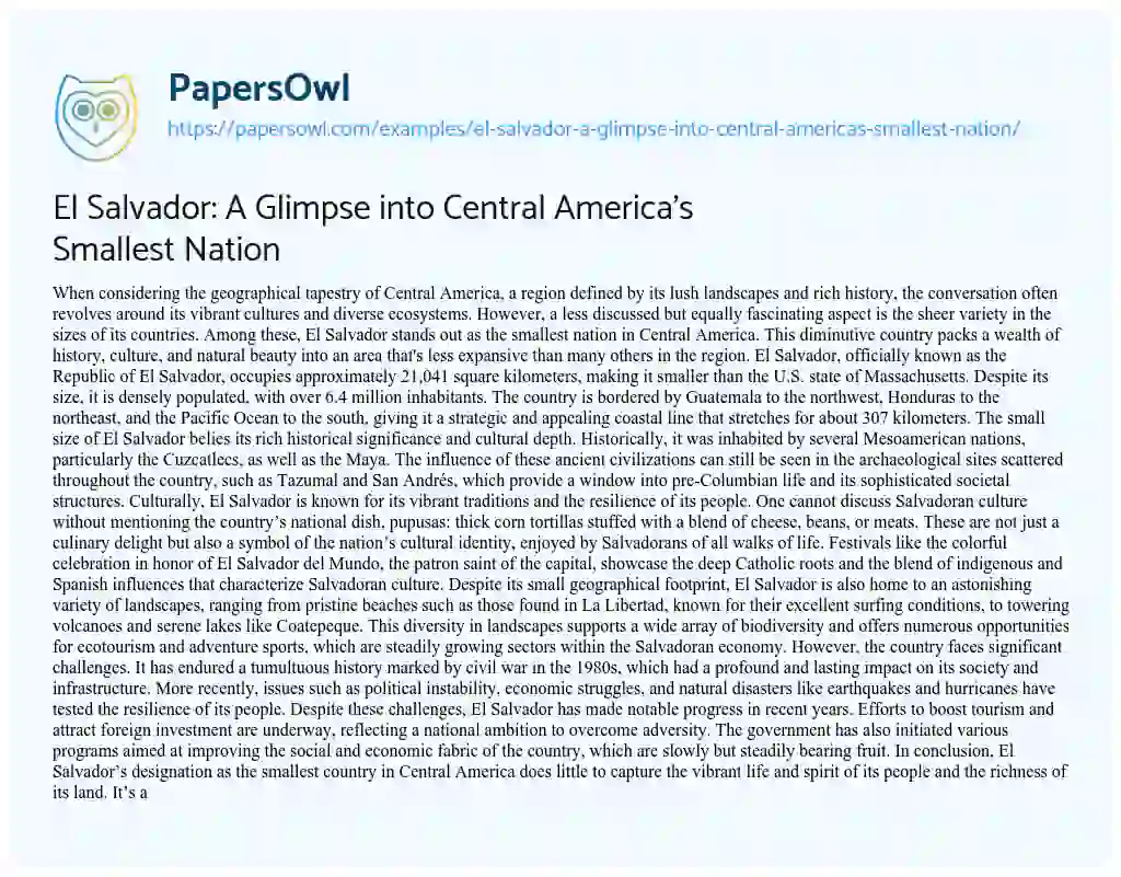 Essay on El Salvador: a Glimpse into Central America’s Smallest Nation