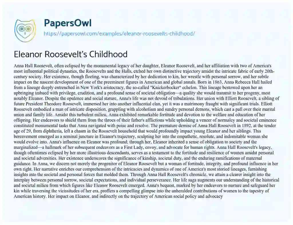 Essay on Eleanor Roosevelt’s Childhood