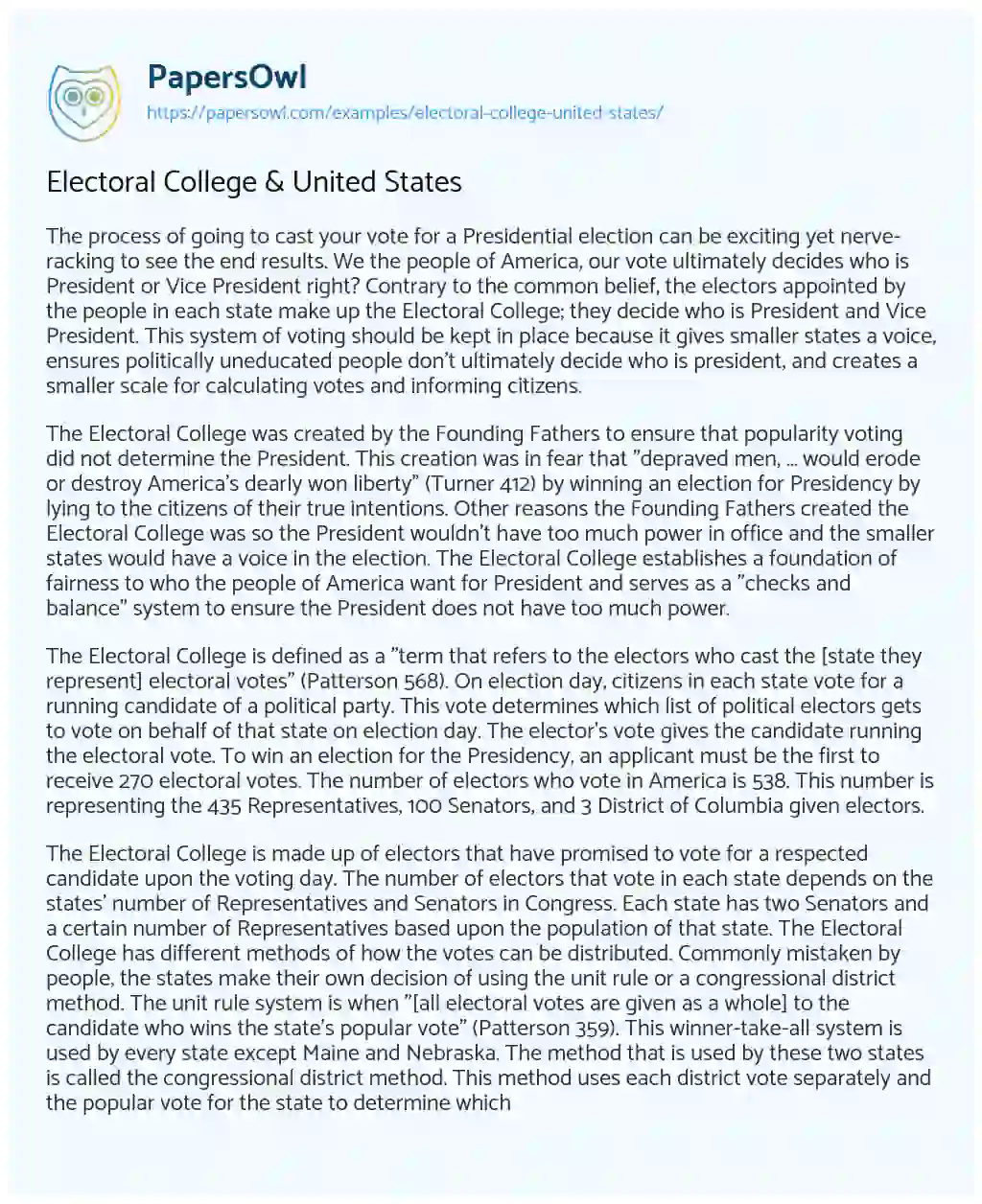 Essay on Electoral College & United States