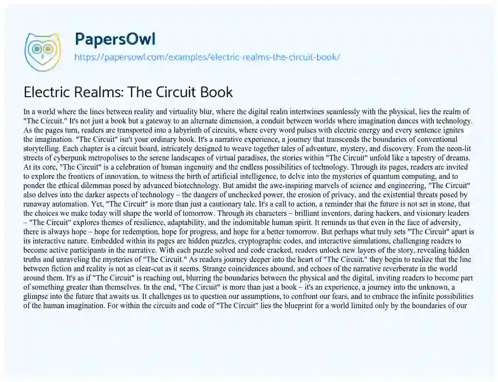Essay on Electric Realms: the Circuit Book