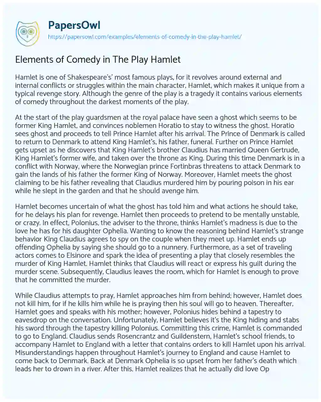 Essay on Elements of Comedy in the Play Hamlet