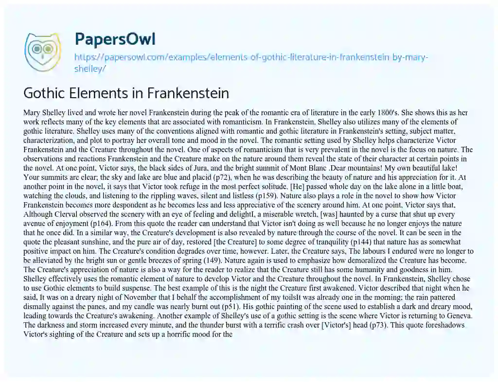 Essay on Gothic Elements in Frankenstein