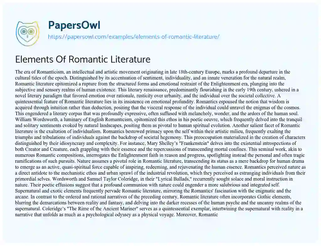 Essay on Elements of Romantic Literature