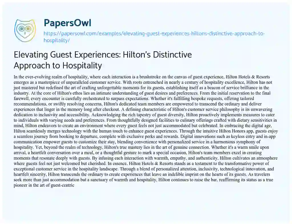 Essay on Elevating Guest Experiences: Hilton’s Distinctive Approach to Hospitality