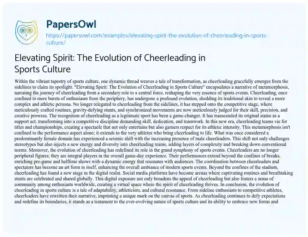 Essay on Elevating Spirit: the Evolution of Cheerleading in Sports Culture