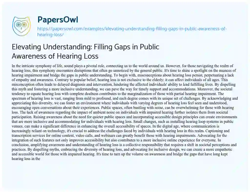 Essay on Elevating Understanding: Filling Gaps in Public Awareness of Hearing Loss