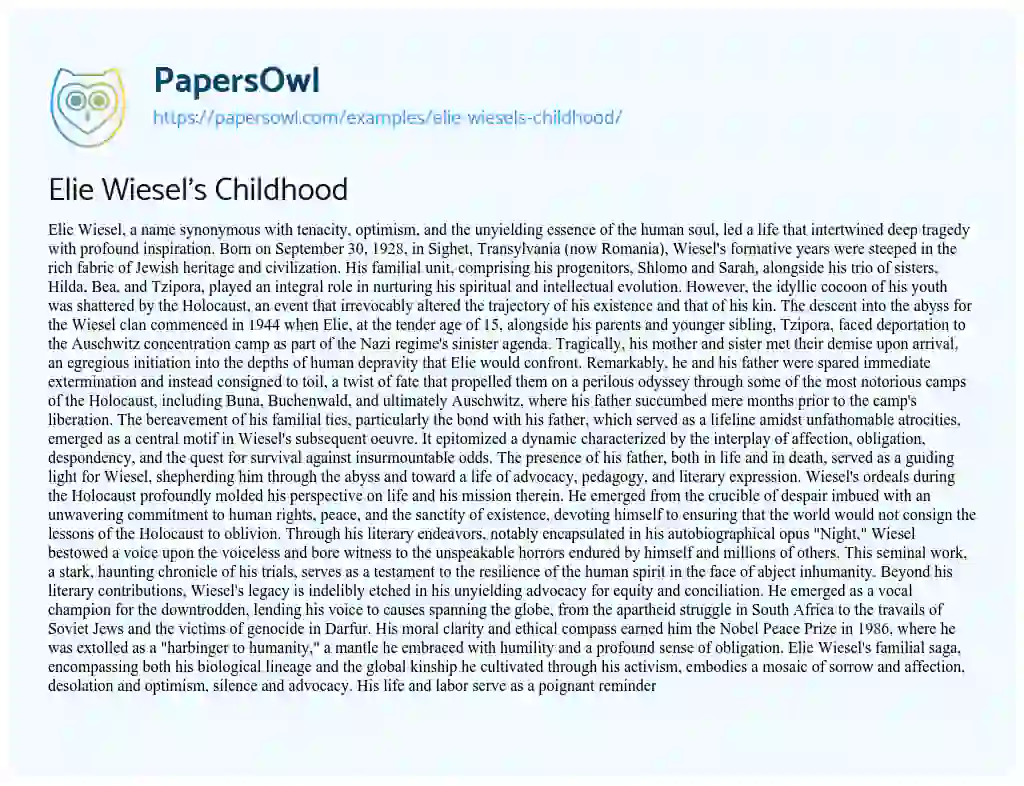 Essay on Elie Wiesel’s Childhood