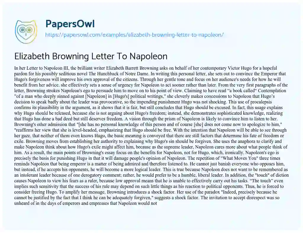 Essay on Elizabeth Browning Letter to Napoleon
