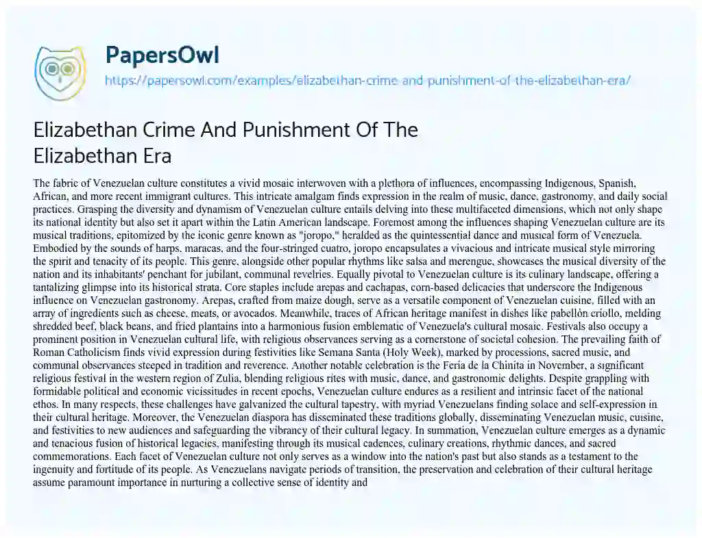 Essay on Elizabethan Crime and Punishment of the Elizabethan Era