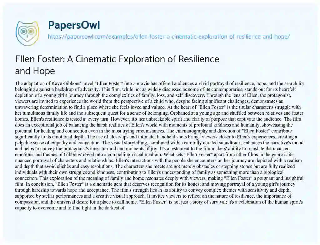 Essay on Ellen Foster: a Cinematic Exploration of Resilience and Hope