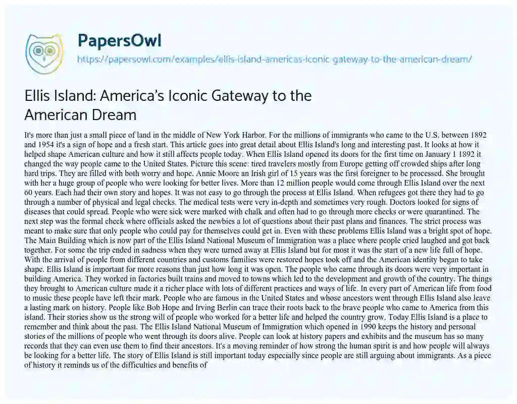 Essay on Ellis Island: America’s Iconic Gateway to the American Dream