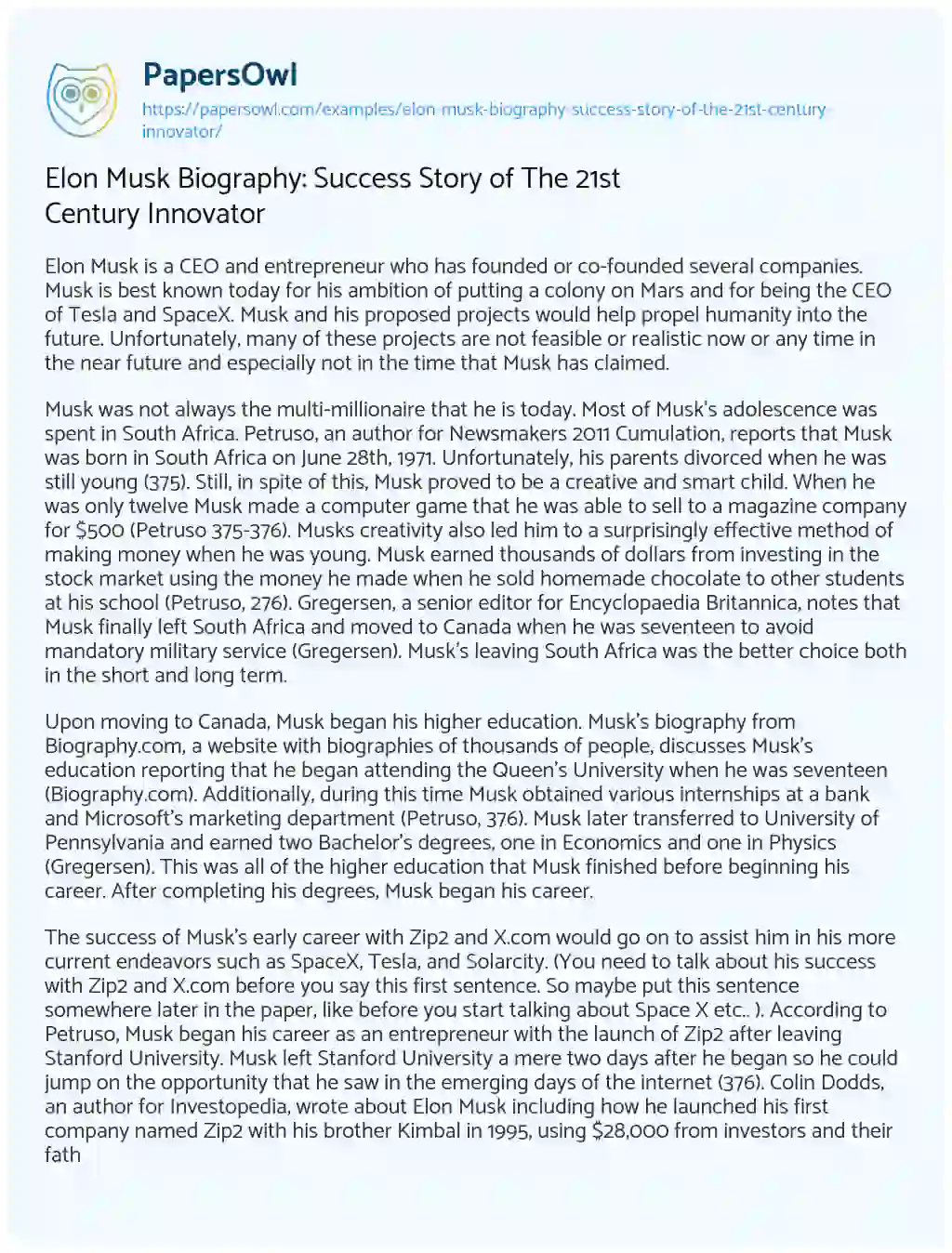 Essay on Elon Musk Biography: Success Story of the 21st Century Innovator