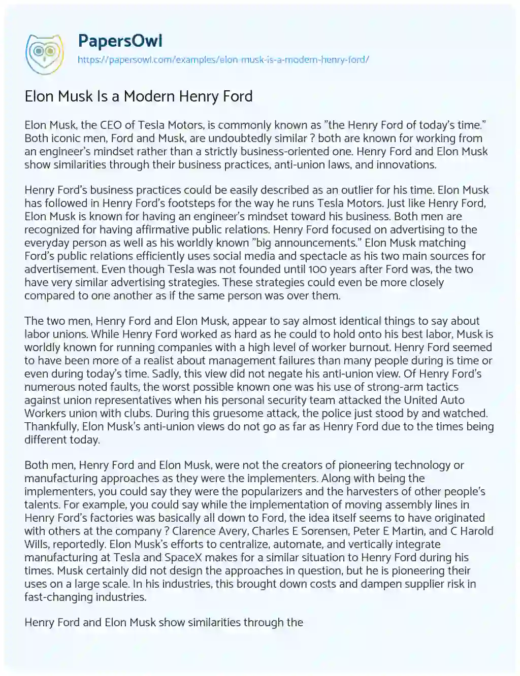 Elon Musk is a Modern Henry Ford essay