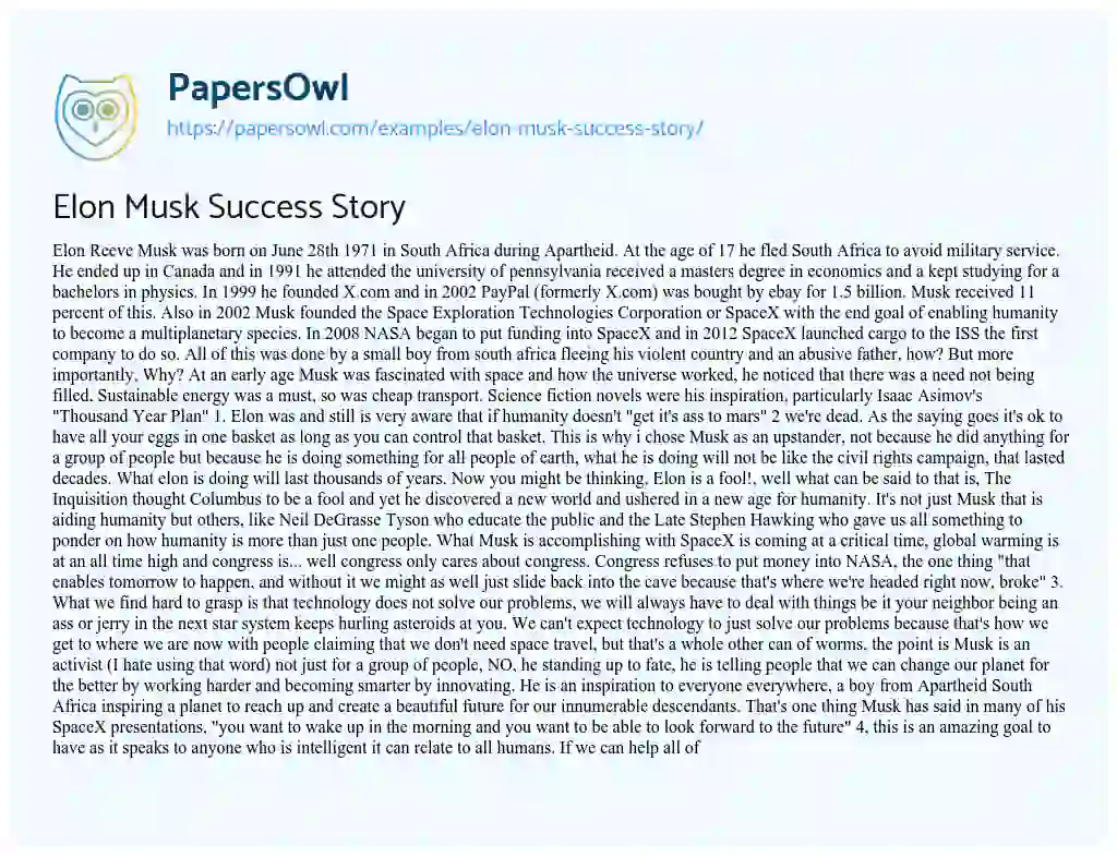 Essay on Elon Musk Success Story