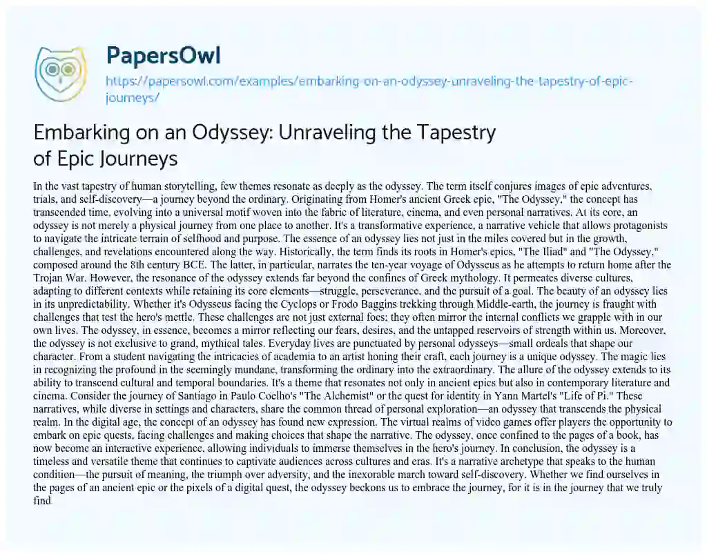 Essay on Embarking on an Odyssey: Unraveling the Tapestry of Epic Journeys