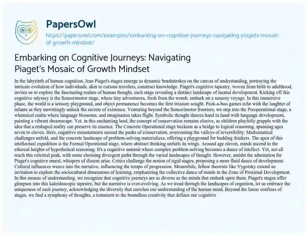 Essay on Embarking on Cognitive Journeys: Navigating Piaget’s Mosaic of Growth Mindset