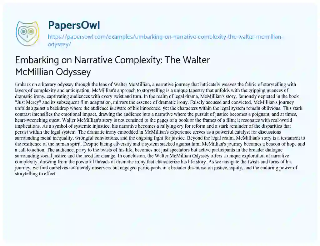 Essay on Embarking on Narrative Complexity: the Walter McMillian Odyssey