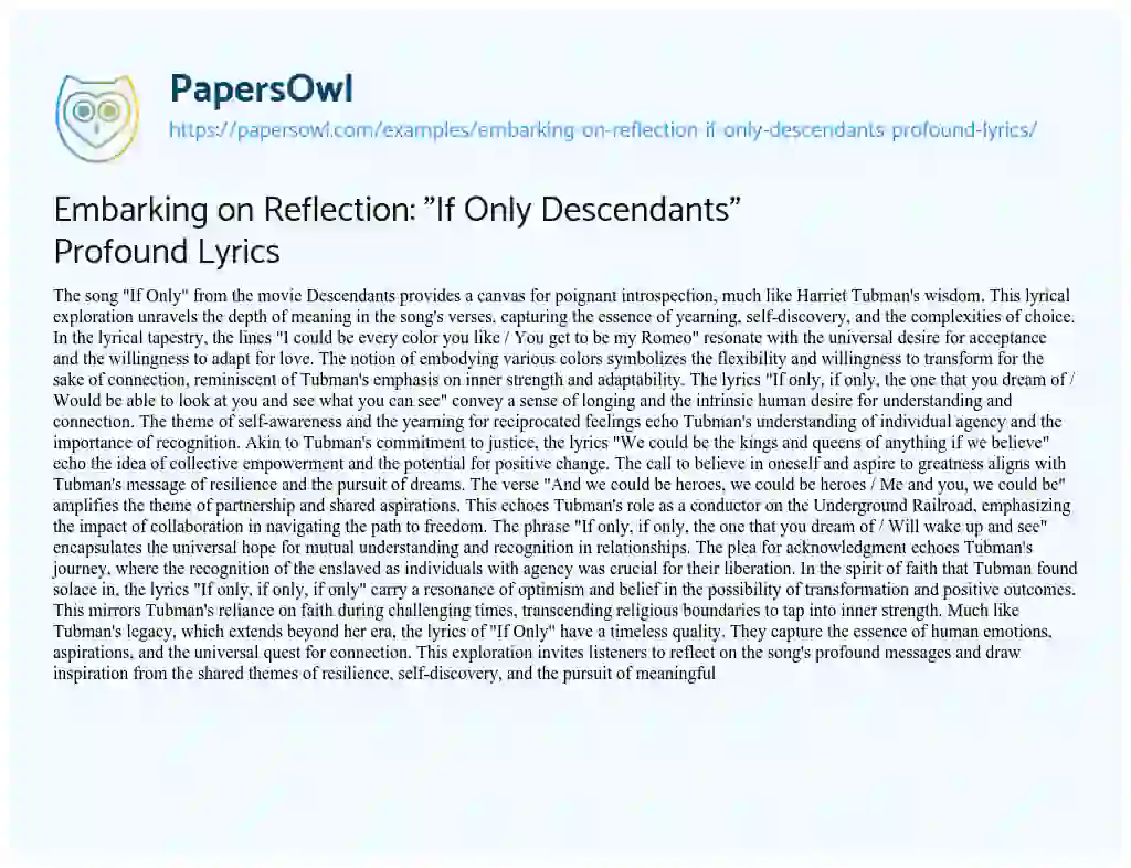Essay on Embarking on Reflection: “If only Descendants” Profound Lyrics