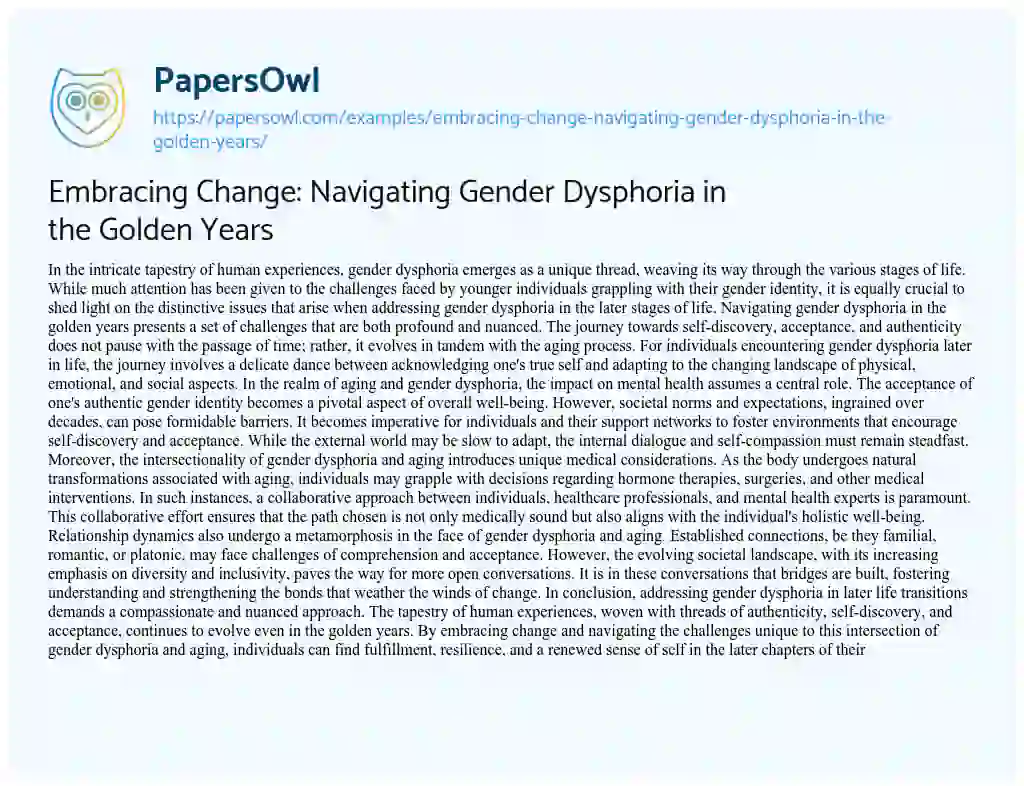 Essay on Embracing Change: Navigating Gender Dysphoria in the Golden Years