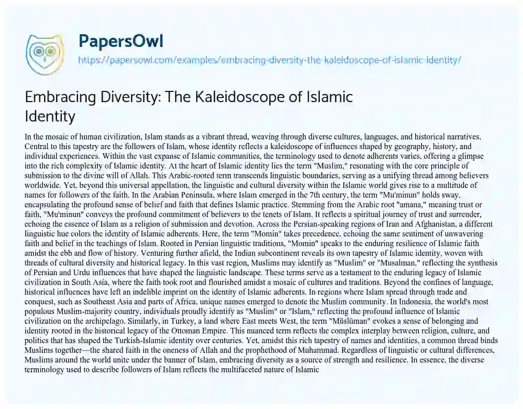 Essay on Embracing Diversity: the Kaleidoscope of Islamic Identity