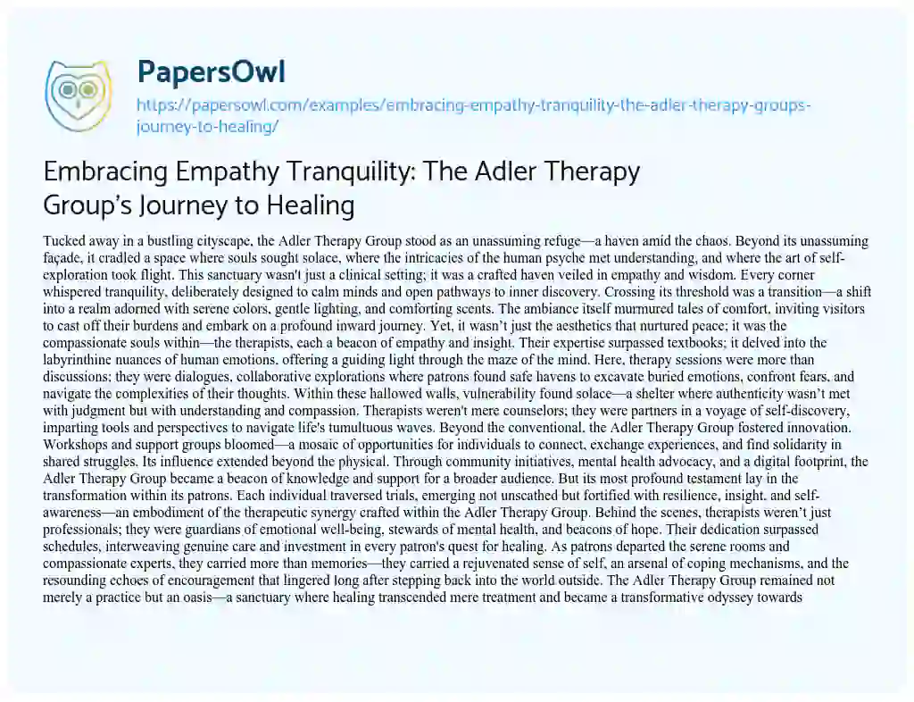 Essay on Embracing Empathy Tranquility: the Adler Therapy Group’s Journey to Healing