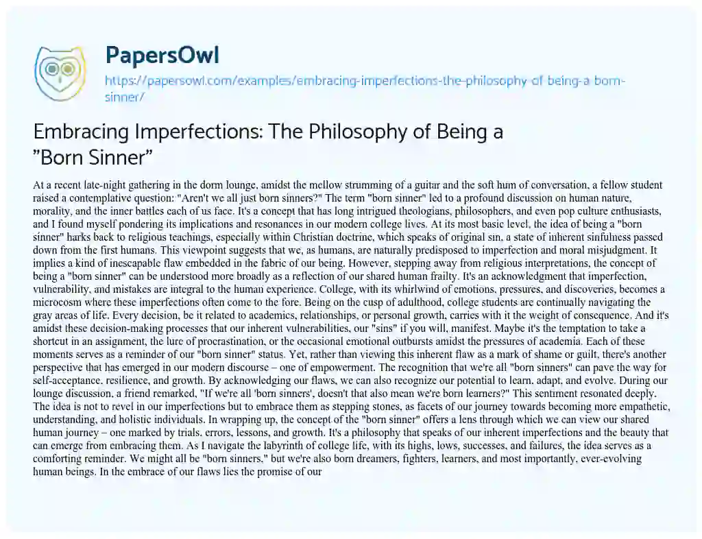 Essay on Embracing Imperfections: the Philosophy of being a “Born Sinner”