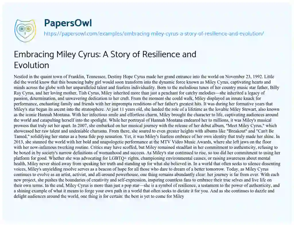 Essay on Embracing Miley Cyrus: a Story of Resilience and Evolution