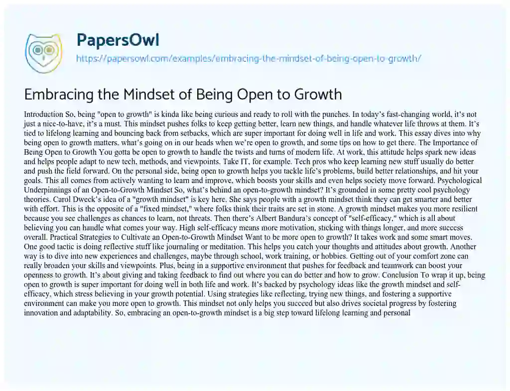 Essay on Embracing the Mindset of Being Open to Growth